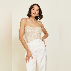 Line & Dot Sequin Strapless Crop Top - Cream